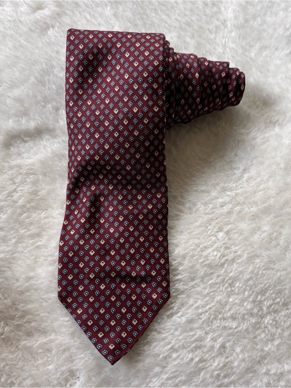 Vintage Robert Talbott Carmel-by-the-Sea Burgundy Tie with Small Geometric Motif